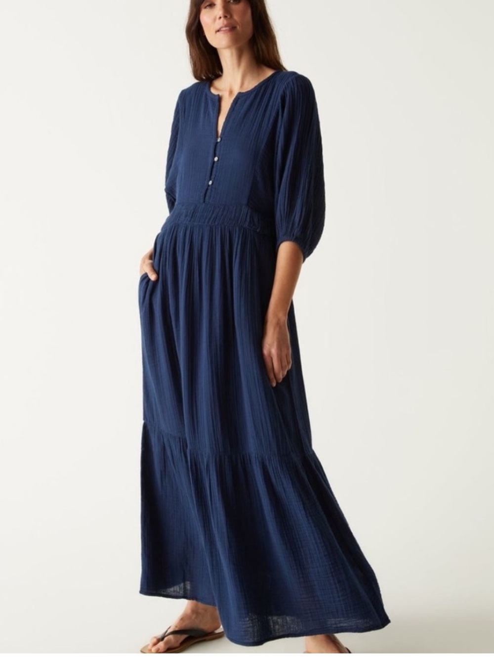 Michael Stars Felicity Navy Blue Gauze Maxi Dress Size M